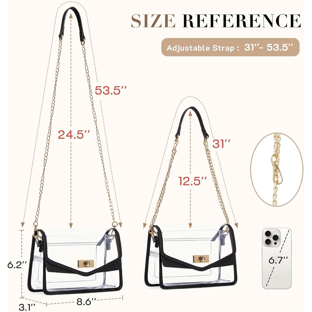Missnine Clear Bag for Stadium Events Clear Crossbody Purse Stadium Approved Women Transparent Shoulder Bag for Concerts