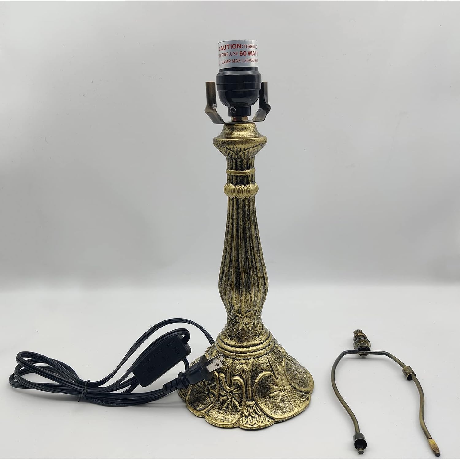 Tiffany Style Metal Table Lamp Base, 18'' Aluminum, Fits 12'' Tiffany Stained Glass Lampshades, E26 Bulb, Push Button