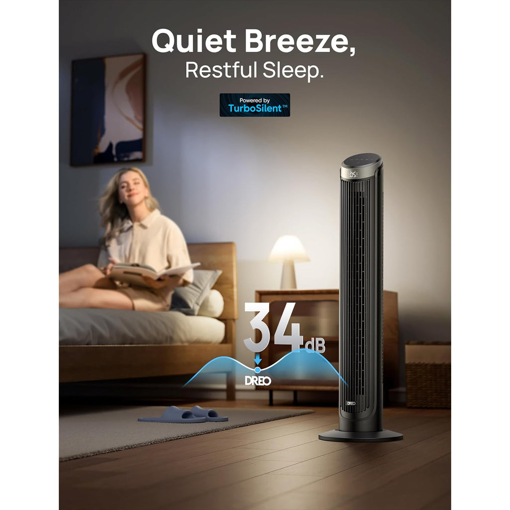 Dreo Tower Fan For Bedroom, 90° Oscillating Fans That Blow Cold Air | 26 Ft/S Powerful Airflow, 28Db Quiet Fan, 5 Speeds, 4 Cooling Modes, 12H Timer, 40" Standing Floor Fan For Home Office