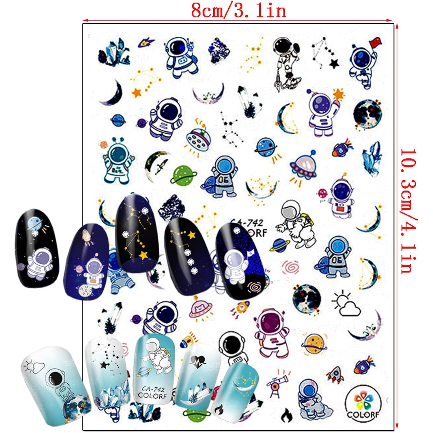 Alien Nail Art Stickers, Astronaut Earth Moon Star UFO Rocket Eyes Nail Sticker Holographic 3D Self-Adhesive Nail Art Decals Design, Nail Decal Supplies for Women Girls Manicure Charms Decorations