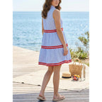 Kuraki Women'S Cute Sleeveless Ric Rac Trim Tiered Striped Dress