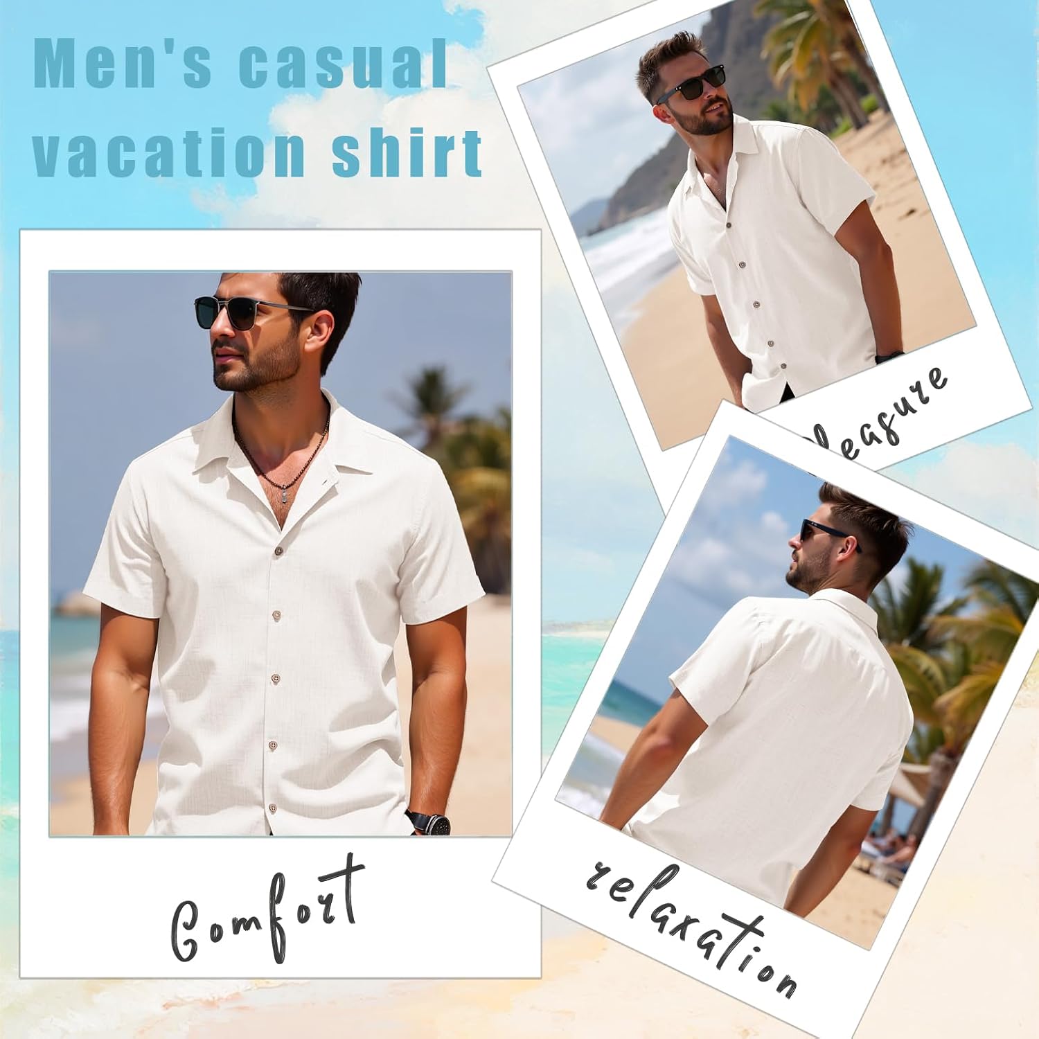Curbodo Linen Blend Shirts For Men Casual Short Sleeve Button Down Shirt Cool Summer Beach Wedding Vacation Tops