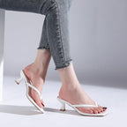 Kitten Flip Flop Thong Low Heels For Women Square Open Toe Slip On Heeled Sandals