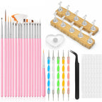 Nail Art Tools Kit – 15 Nail Art Brushes, 5 Double End Dotting Pens, Nail Stand Holders, Tweezers & 100 Adhesive Putty Tabs – Nail Design Tools Set for Acrylic, Gel, DIY & Salon Use