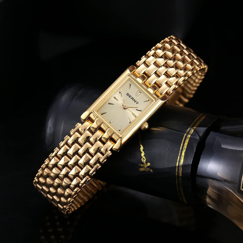 Berny Gold Watches For Women Updated Ladies Quartz Wrist Watches Stainless Steel Band Womens Small Gold Watch Luxury Casual Fashion Bracelet Tools Included