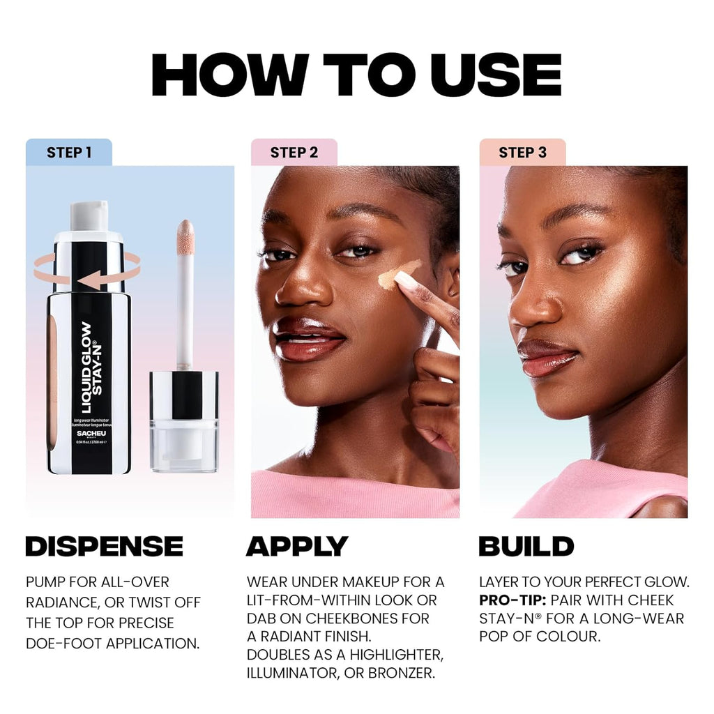Sacheu Liquid Glow STAY-N Liquid Highlighter & Illuminator Makeup — 30ml Long Lasting Luminous Glow Lightweight Dewy Finish, Glow Getter