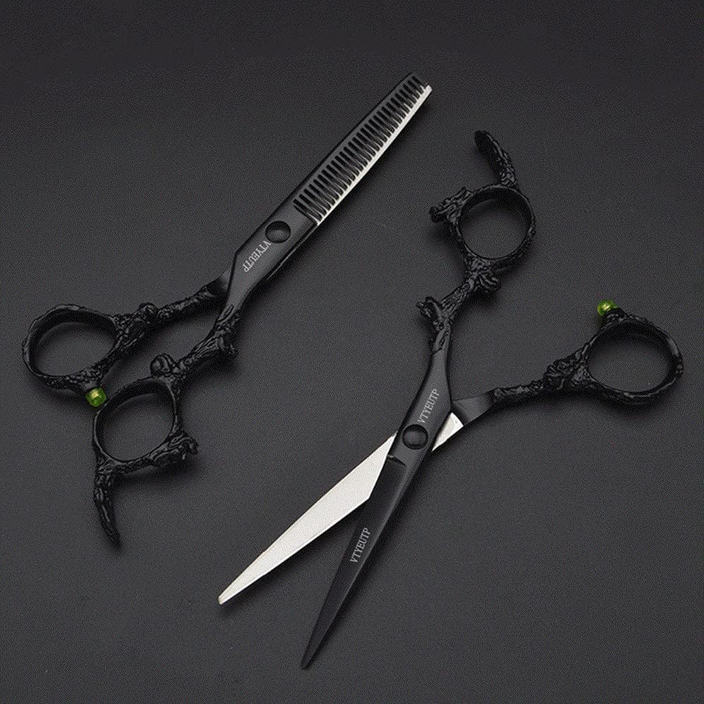 Black Dragon 6.0 Inch Professional Dragon Handle 440C Salon Hair Cutting Scissor - Hairdressing Thinning Shears- Perfect For Barber And Home Use (Scissors Set)
