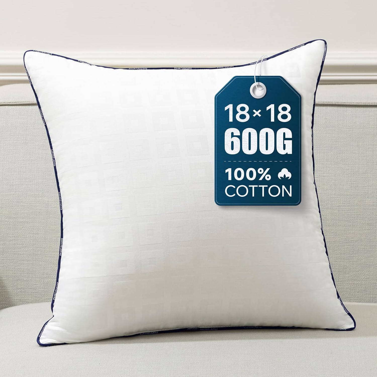Phantoscope 18X18 Pillow Insert - Throw Pillow Inserts With 100% Cotton Jacquard Cover - 18 Inch Bed And Couch Pillows Square Form Throw Pillows, Pack Of 1