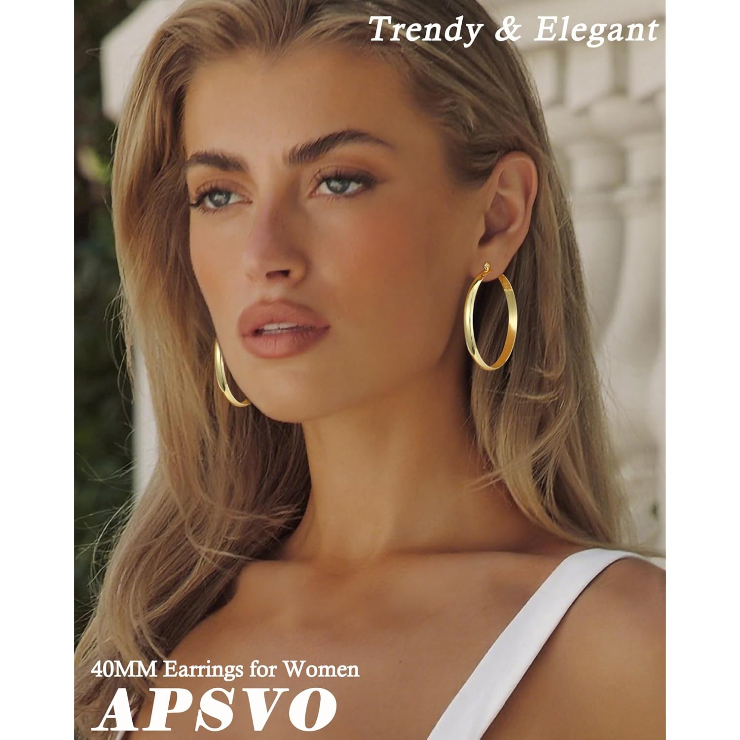 Apsvo Hoop Earrings for Women, 5mm Wide 14K Gold Plated/Silver Hoop Earring Hypoallergenic 925 Sterling Silver Earrings Lightweight Large Earrings for Women