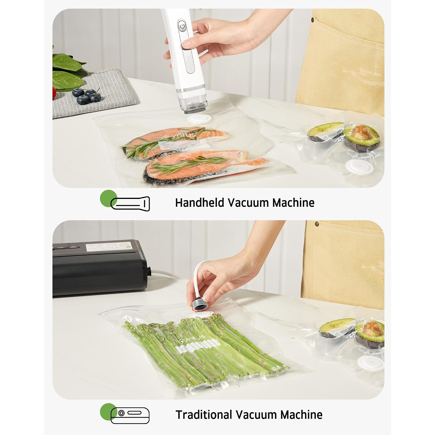 Syntus Vacuum Sealer Bags For Food, 60 Pcs (S+M+L) 8" X 10" And 10" X 13.8" And 11.8" X 13.8" Food Storage Bags For Sous Vide Cooking Microwave Heating, Air Valve Zipper Bags