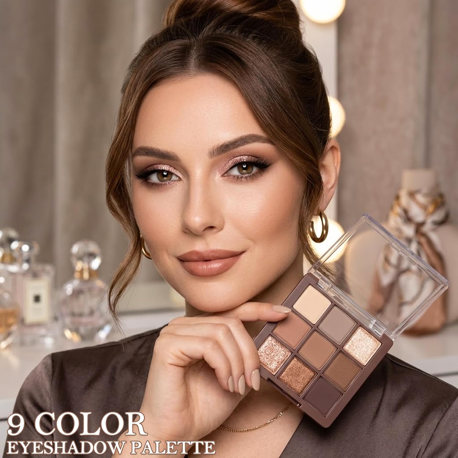 Erinde 9 Colors Eyeshadow Palette, Matte Shimmer Glitter Eye Shadow Palette Makeup, Highly Pigmented Long Lasting Waterproof, Natural Neutral Nude Eyeshadow Makeup Pallet, Chocolate Brown