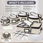 Baleine China Storage Containers, Sturdy Quilted Wine Glass Storage, Plate Organizer With Carry Handles, Moving Boxes For Dishes, Cups, Mugs And Stemware (Plate Mug Combo, Soft Shell Cream)