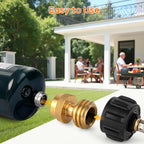 1Lb Propane Tank Adapter, Propane Adapter 20Lb To 1Lb Converter, Universal Qcc-1 & P.O.L. Connections, Solid Brass, Bbq Grills, Camping Stoves, Leak-Proof Outdoor Propane Accessory