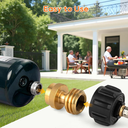 1Lb Propane Tank Adapter, Propane Adapter 20Lb To 1Lb Converter, Universal Qcc-1 & P.O.L. Connections, Solid Brass, Bbq Grills, Camping Stoves, Leak-Proof Outdoor Propane Accessory
