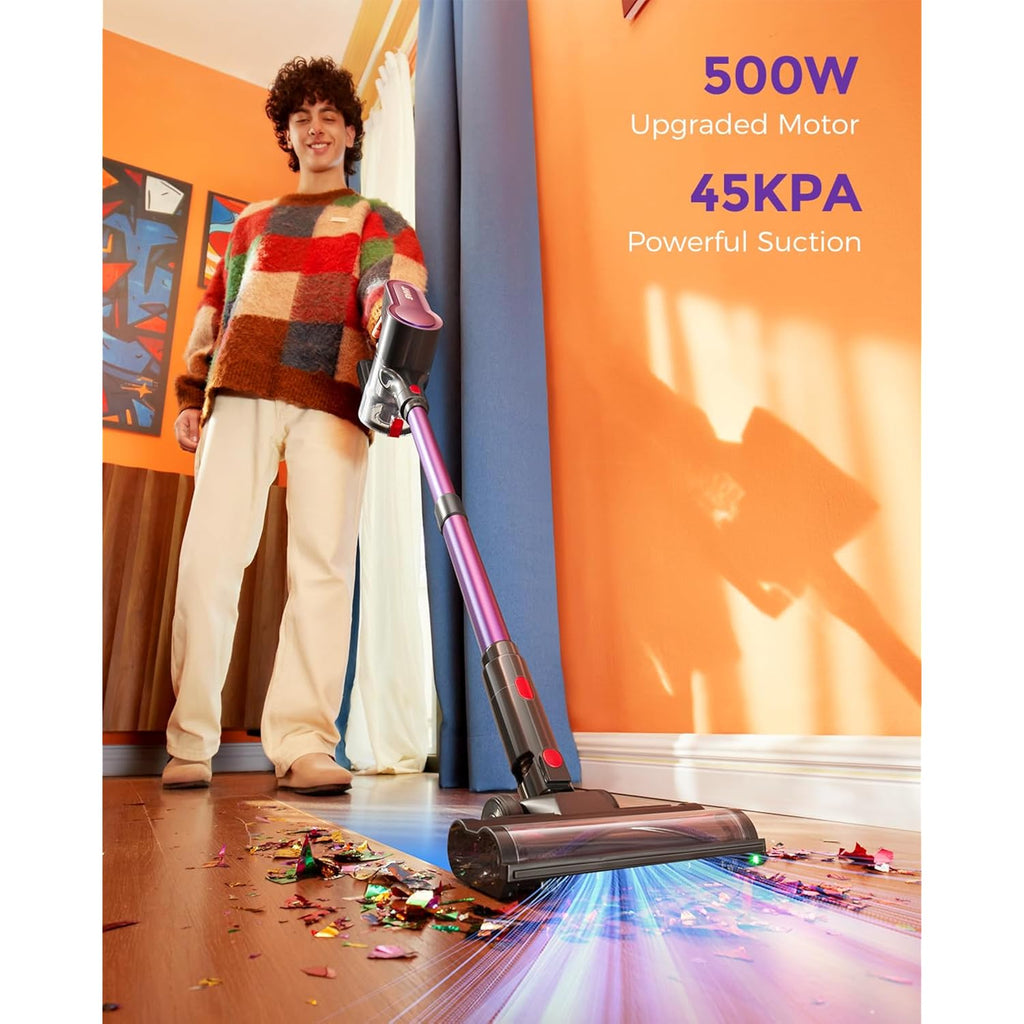 Cordless Vacuum Cleaner, 500W 45Kpa 50Mins Stick Vacuum Cleaners For Home With Led Light, Self-Standing, Anti-Tangle Brush & 1.6L Dust Cup, Lightweight Vacuum For Pet Hair, Carpets, Hard Floors