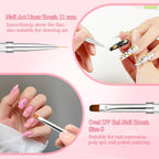 2 Pcs Double-Ended Builder Gel Brush, Hard Gel Nail Brushes Oval French Tip Brush, Liner Brushes for Nails, Rhinestone Handle Nail Drawing Brushes for Design Nail