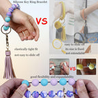 BIHRTC Key Ring Bracelet Car Keychain Holder Wristlet Silicone Women Beaded Bangle Chains