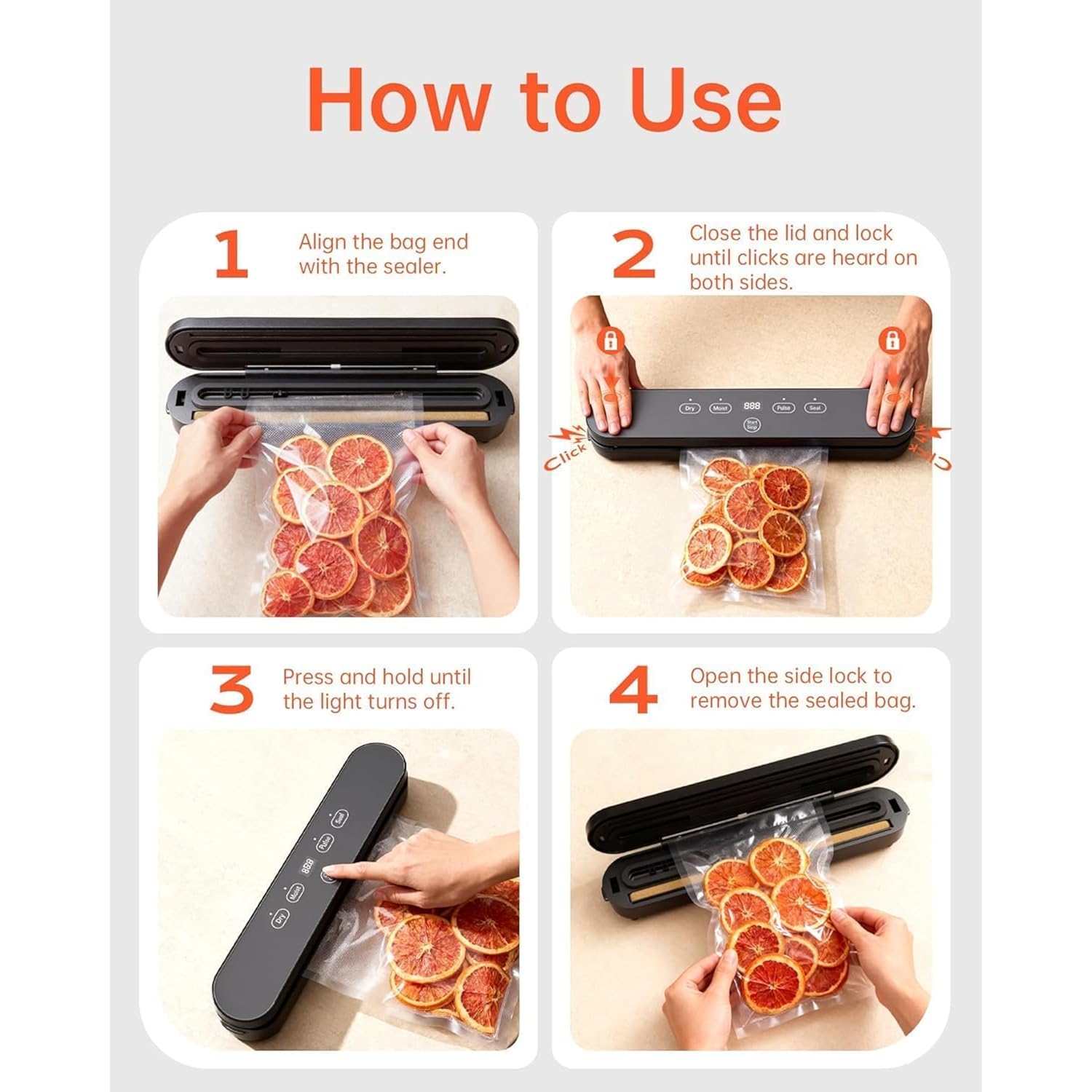 75kPa Vacuum Sealer Machine, Compact Vacuum Sealer for Food, 4-in-1 Food Sealer, Digital Timer, Moist/Dry, Pulse, Seal Modes, with 20 Vacuum Bags, Black