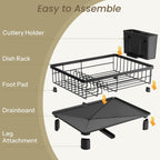 Sntd Dish Drying Rack - Space-Saving Dish Rack For Kitchen Counter, Stainless Steel Dish Drainer With Utensil Holder And Drainboard, 11" W X 15" L (Black)