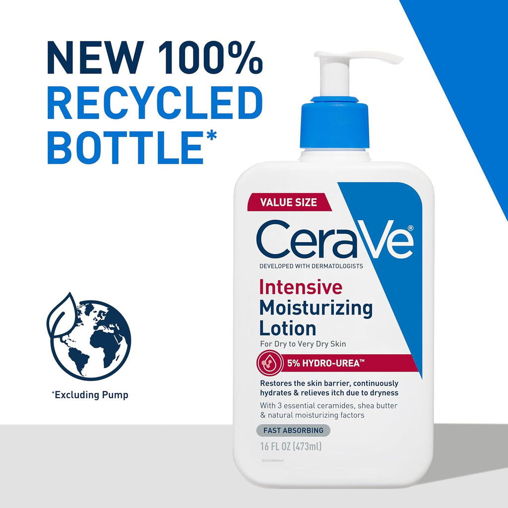 Cerave Intensive Moisturizing Lotion, Hydro-Urea + Shea Butter, Body Lotion For Dry Skin, Relieves Signs Of Extra Dry Skin, Non Greasy Hydrating Cream For Rough, Tight, Red & Itchy Skin, 16Oz
