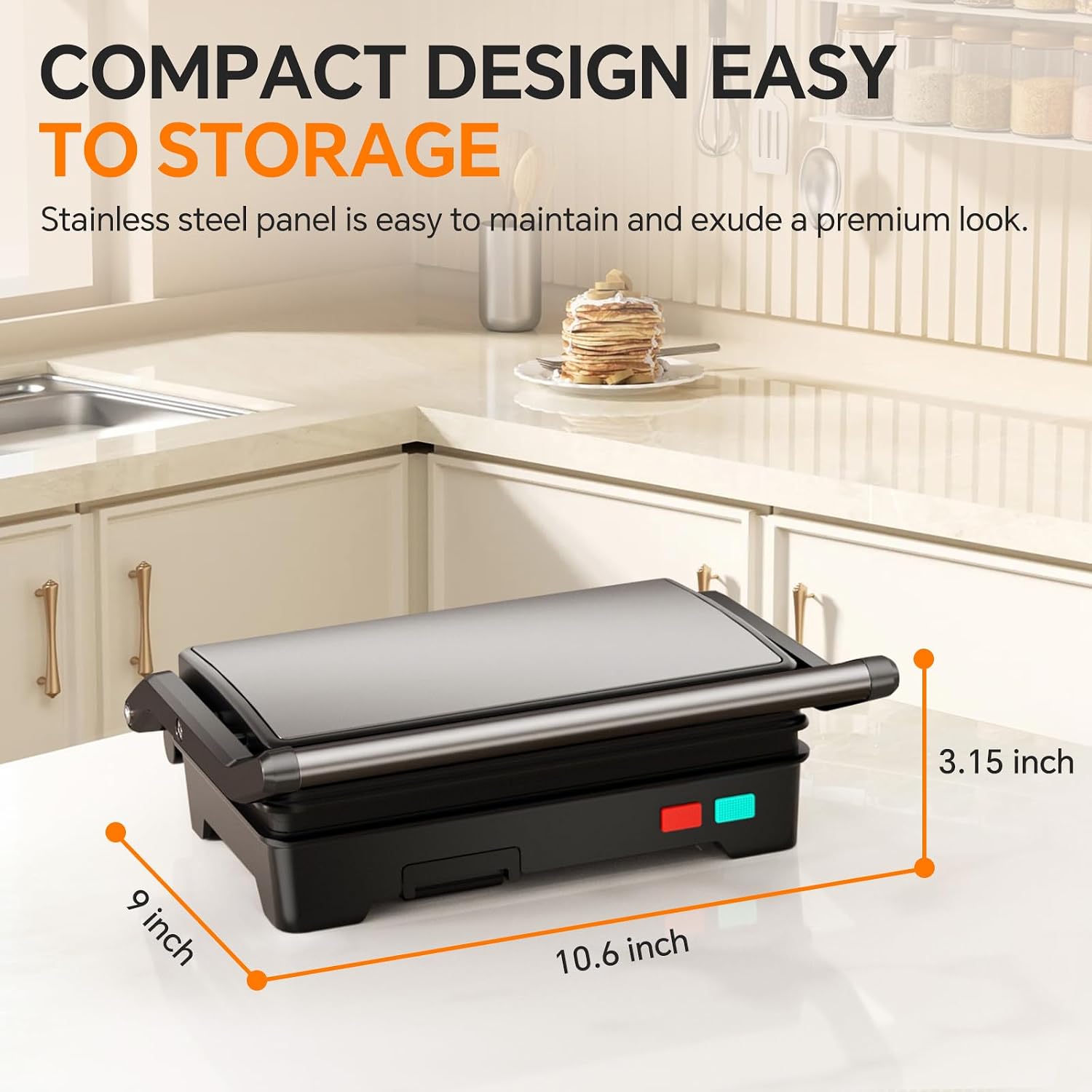 Panini Press Grill, 1000W Sandwich Maker With Non-Stick Coated Plates, Opens 180 Degrees For Any Size Of Food, 3-In-1 Sandwich Press Electric Grill, Stainless Steel Surface And Removable Drip Tray