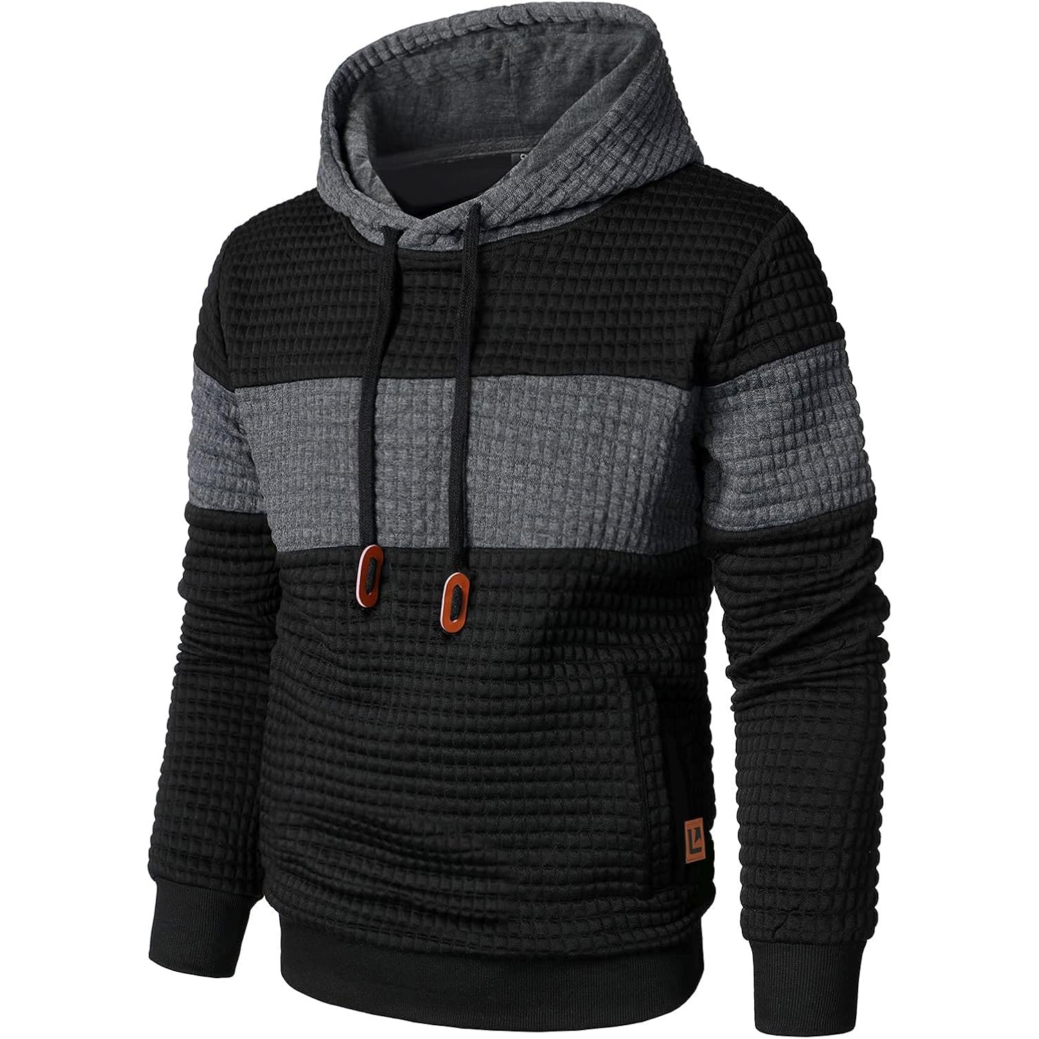 Qichic Men’S Sweatshirts Long Sleeve Pullover Patchwork Plaid Jacquard Hoodie Casual Drawstring Hoody Top