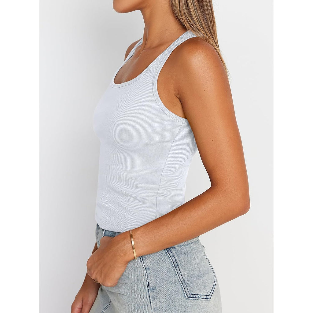 Trendy Queen Womens Crop Tank Tops Square Neck Ribbed Sleeveless Basic Slim Fitted Y2k Shirts Summer Going Out Clothes