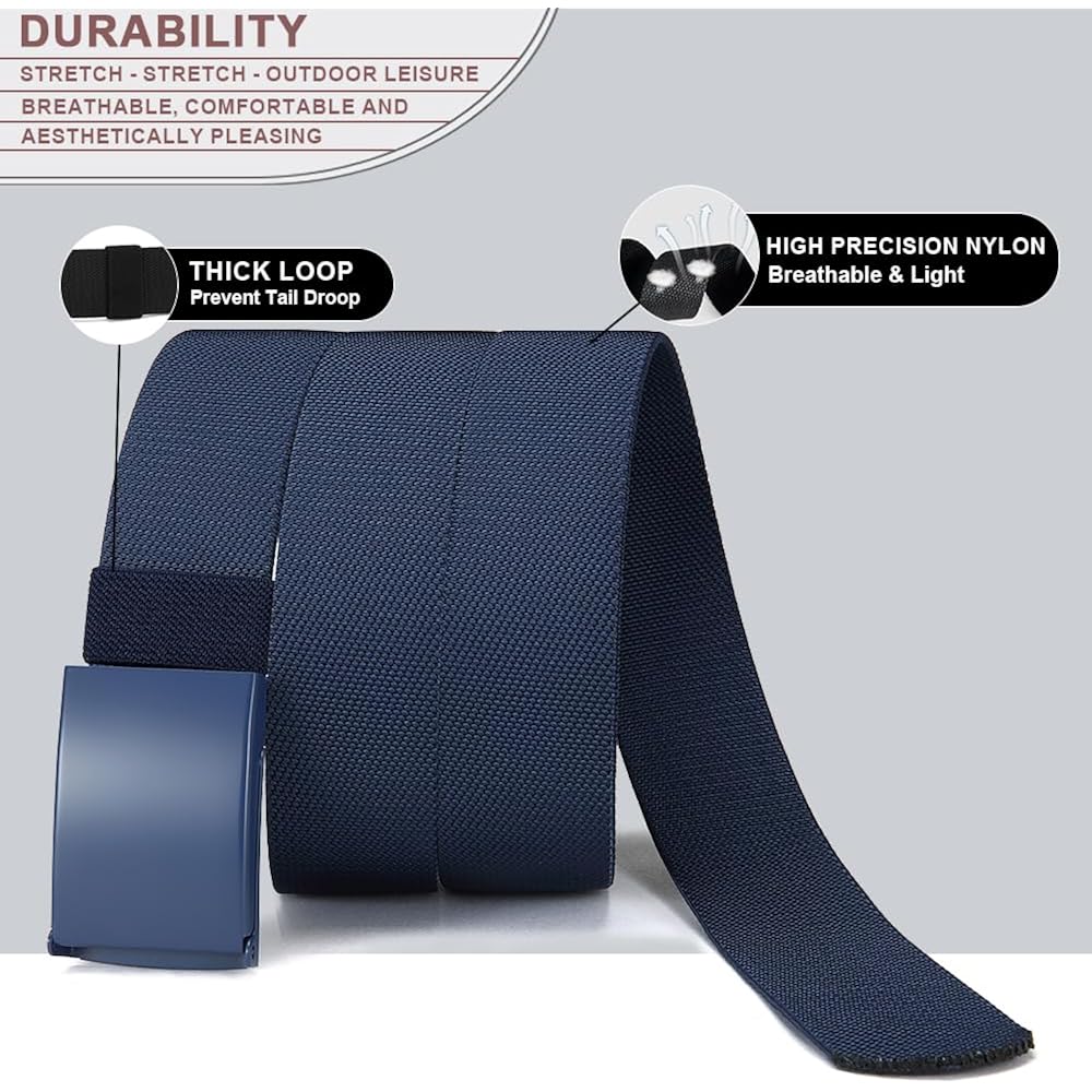 Canvas Web Belt With Stretch Flexibility, Elastic Belt Fit, Top Military Buckle - Adjustable, Cut To Fit