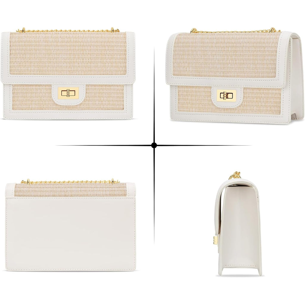 Kkxiu Women Small Straw Beach Bag Crossbody Bag Summer Shoulder Bag Beach Handbag Vegan Leather Purse