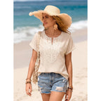Evaless Womens Tops Summer Trendy Dressy Casual Boho V Neck Short Sleeve Shirts Work Business Cute Loose Blouses