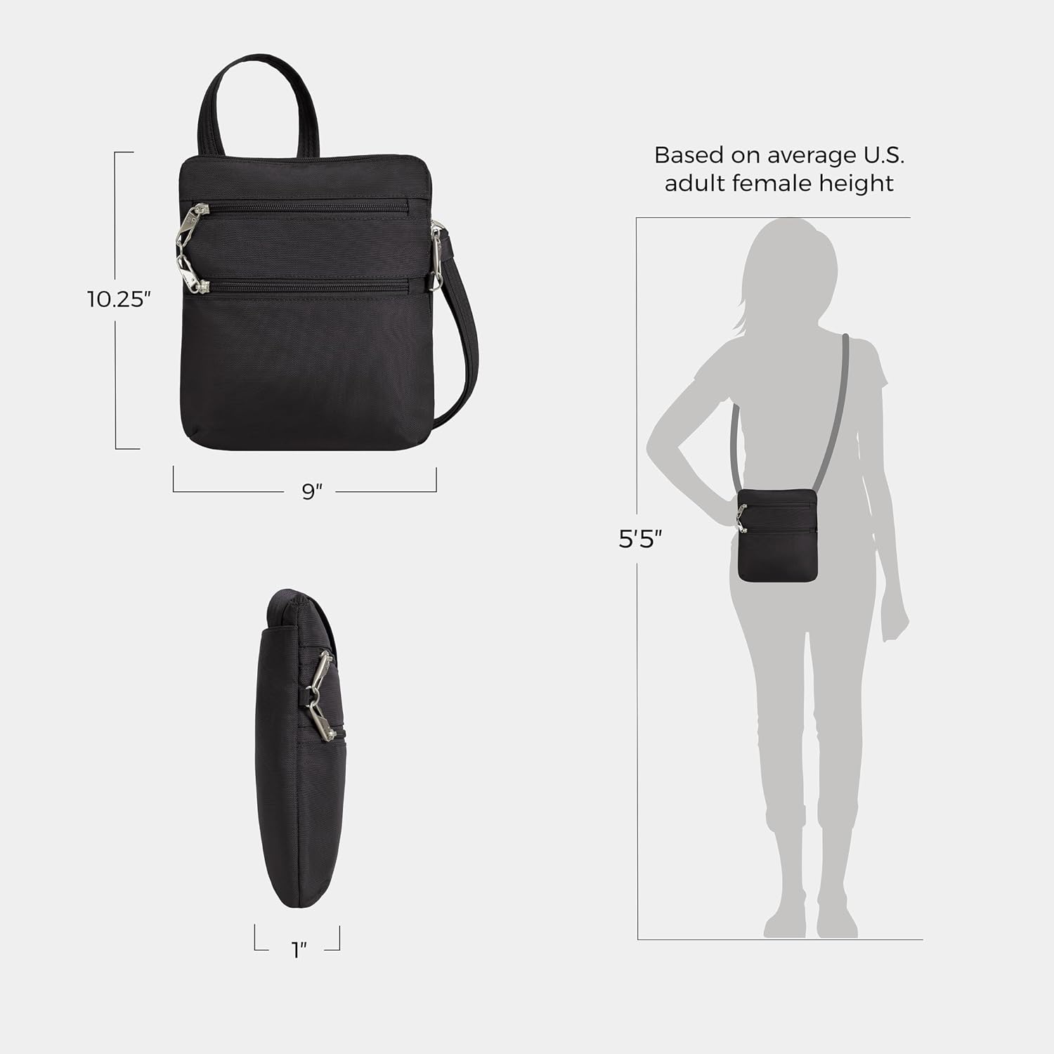Travelon Anti-Theft Classic Slim Double Zip Crossbody