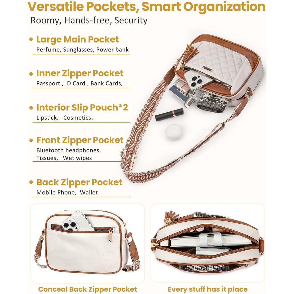 Tenot Quilted Crossbody Bags For Women Travel, Vegan Leather Crossbody Purses For Women Trendy Cross Body Bag