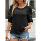 Dokotoo Blouses For Women Dressy Casual Crewneck 3/4 Length Sleeve Womens Tops Loose Business Work Shirts