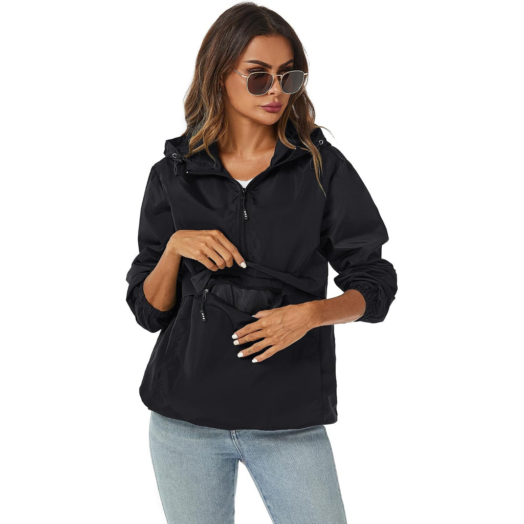 Womens Rain Jacket With Hood,Pullover,Packable,Lightweight,Windbreaker,Waterproof,Breathable.