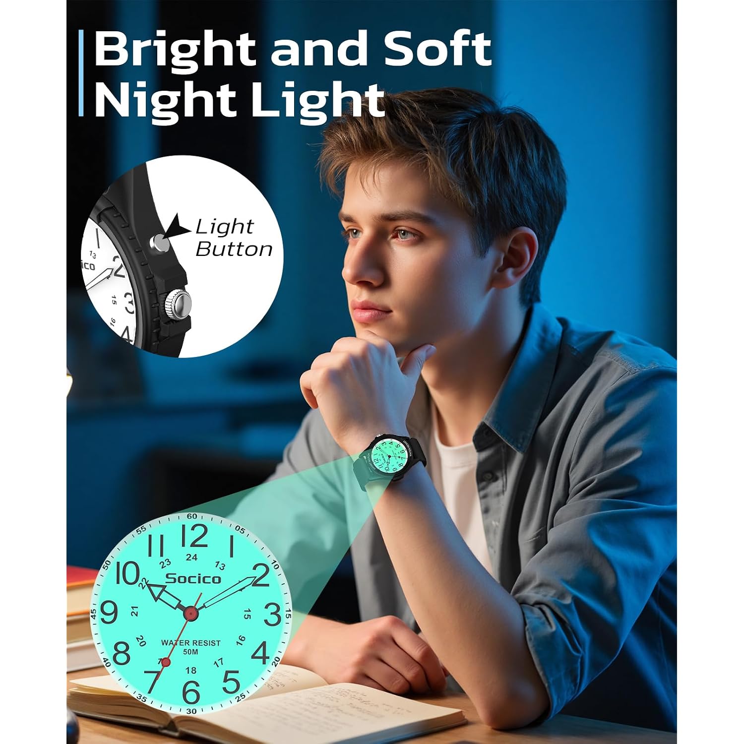 Socico Waterproof Nurse Watch For Women Men, Second Hand, Easy Read 12/24H | 50M Waterproof Large Face Luminous Dial Gift For Nurse Doctors Silicone Band Nurse'S Day Gift Daily Commute Night Light