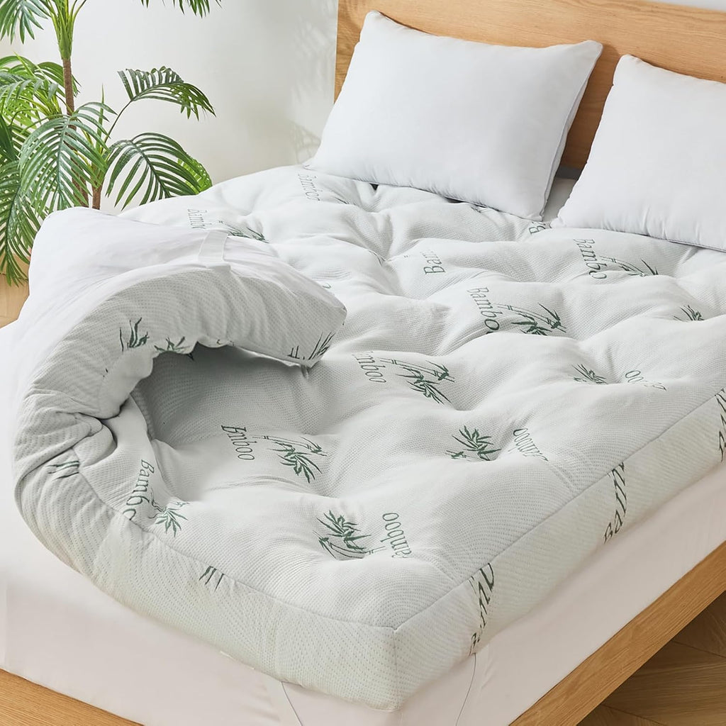 Whatsbedding 4 Inch Memory Foam Mattress Topper Queen For Back Pain Relief, Filled With Breathable Gel Memory Foam, Cooling Bamboo Viscose Air Layer, Supportive Pillow Top Mattress Topper