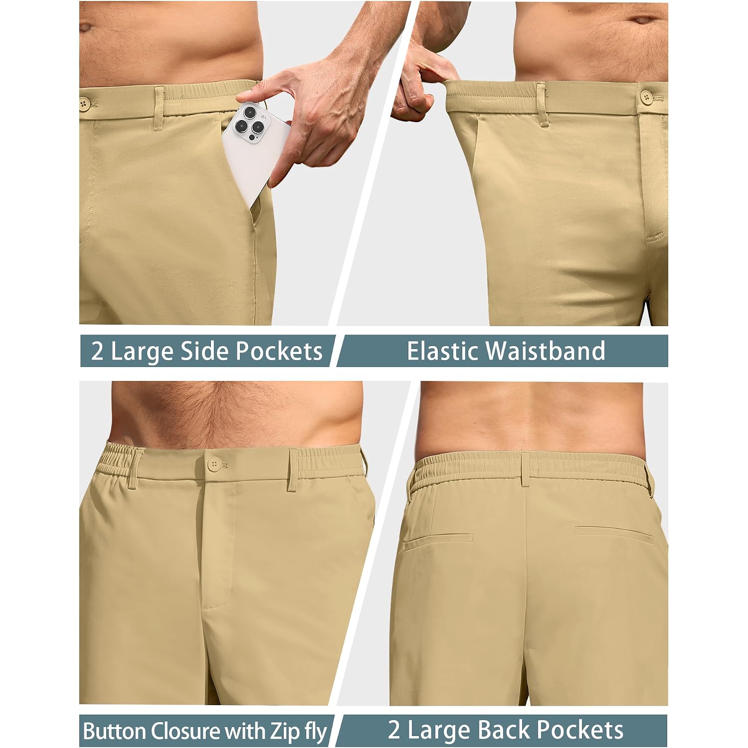 Mens Golf Shorts 7 Inch Inseam Stretch Lightweight Quick Dry Casual Dress Shorts With 4 Pockets