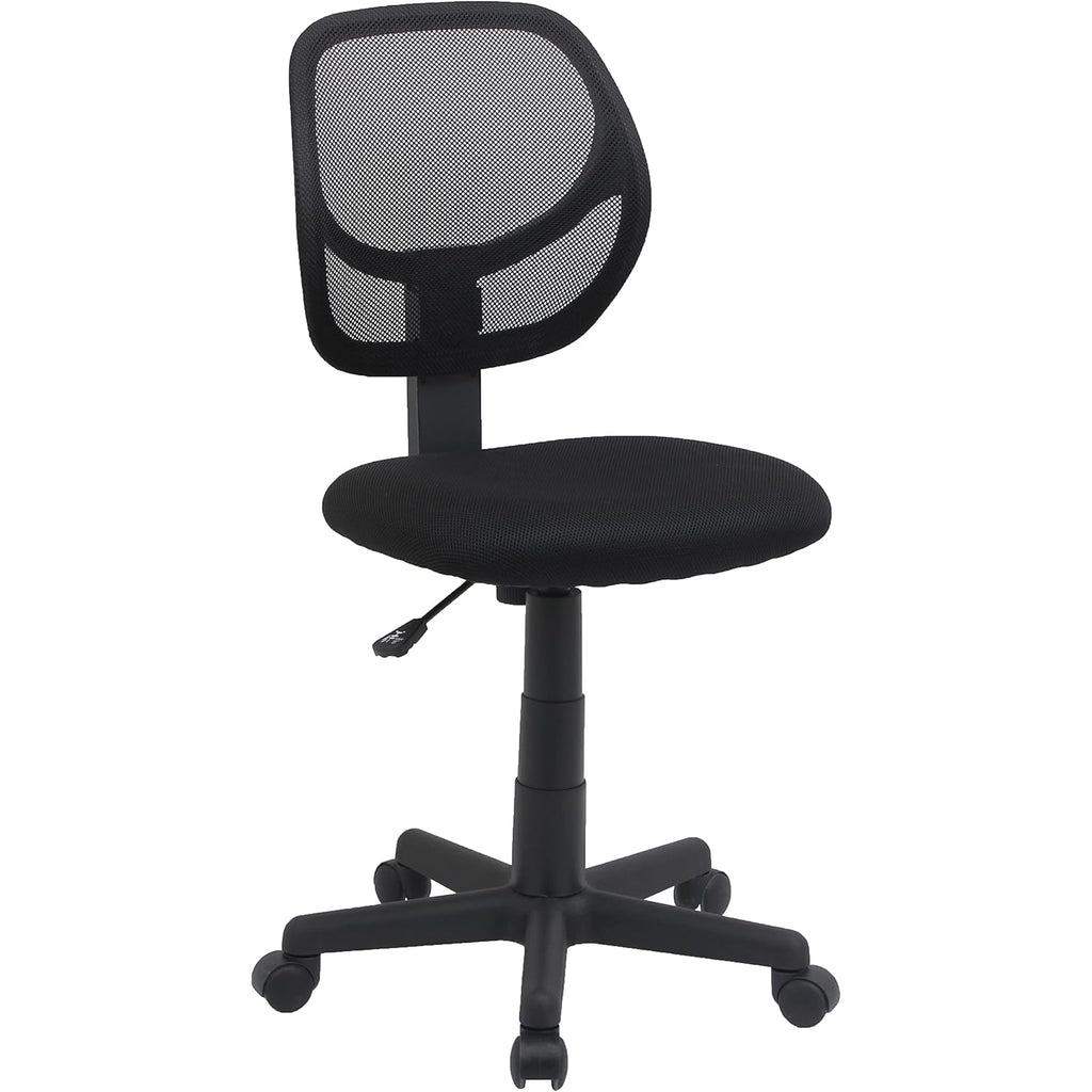 Amazon Basics Low Back Office Chair, Breathable Mesh, Height Adjustable, Padded Seat, Rolling Wheels, Swivel, Back Support, Sturdy, 21.25" D X 22.5" W X 38" H, Black