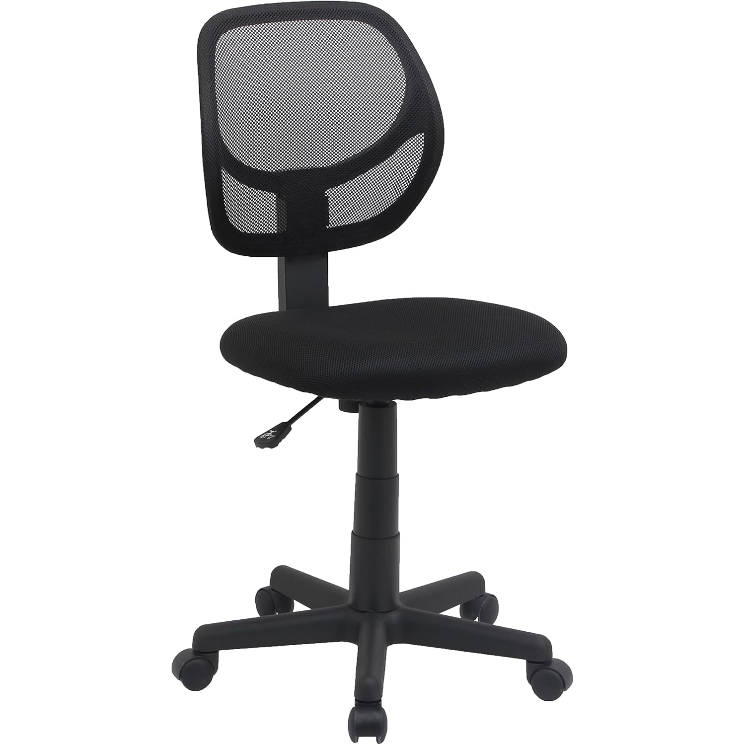 Amazon Basics Low Back Office Chair, Breathable Mesh, Height Adjustable, Padded Seat, Rolling Wheels, Swivel, Back Support, Sturdy, 21.25" D X 22.5" W X 38" H, Black