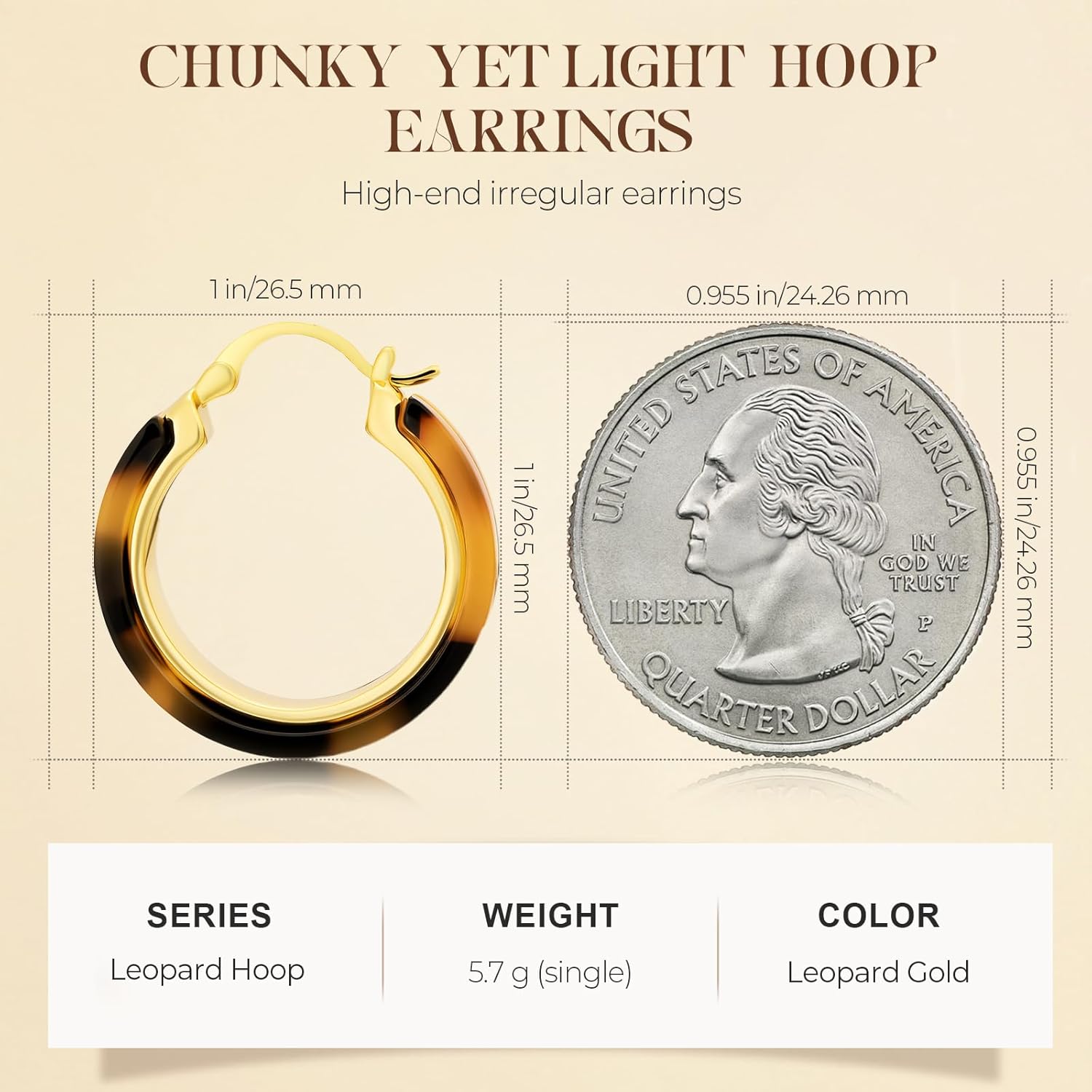 Chunky Hoop Earrings for Women 18K Gold Plated Tortoise Shell Leopard Resin Hoops, 925 Sterling Silver Post Lightweight Vintage Statement Earrings for Daily Wear