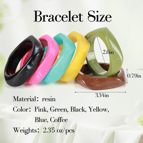 6 Pcs Acrylic Resin Chunky Bangle Bracelets for Women, Colorful Glass Bracelets Vintage Wide Irregular Geometric Plastic Bracelet for Women Jewelry