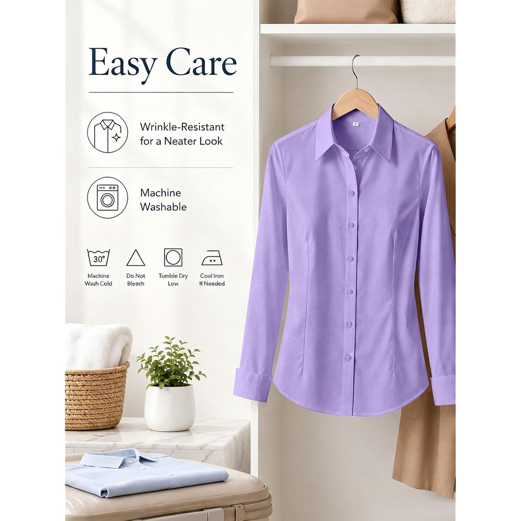 Bbibbi Cotton Button Down Shirts For Women Wrinkle Free Long Sleeve Dress Shirt For Office Work Business Casual Blouse Xs-6Xl