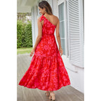Prettygarden Women'S Summer Floral One Shoulder Maxi Dress Knot Ruffle Boho Beach Vacation Wedding Guest Long Sun Dresses
