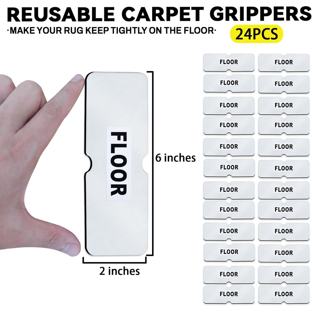 Rug Carpet Non Slip Grippers, Reusable Rug Tape Pads, No Damaging for Hardwood Floors, Strong Hold Carpet Corner Stickers for Area Rugs Flat, Removable, 8Pcs