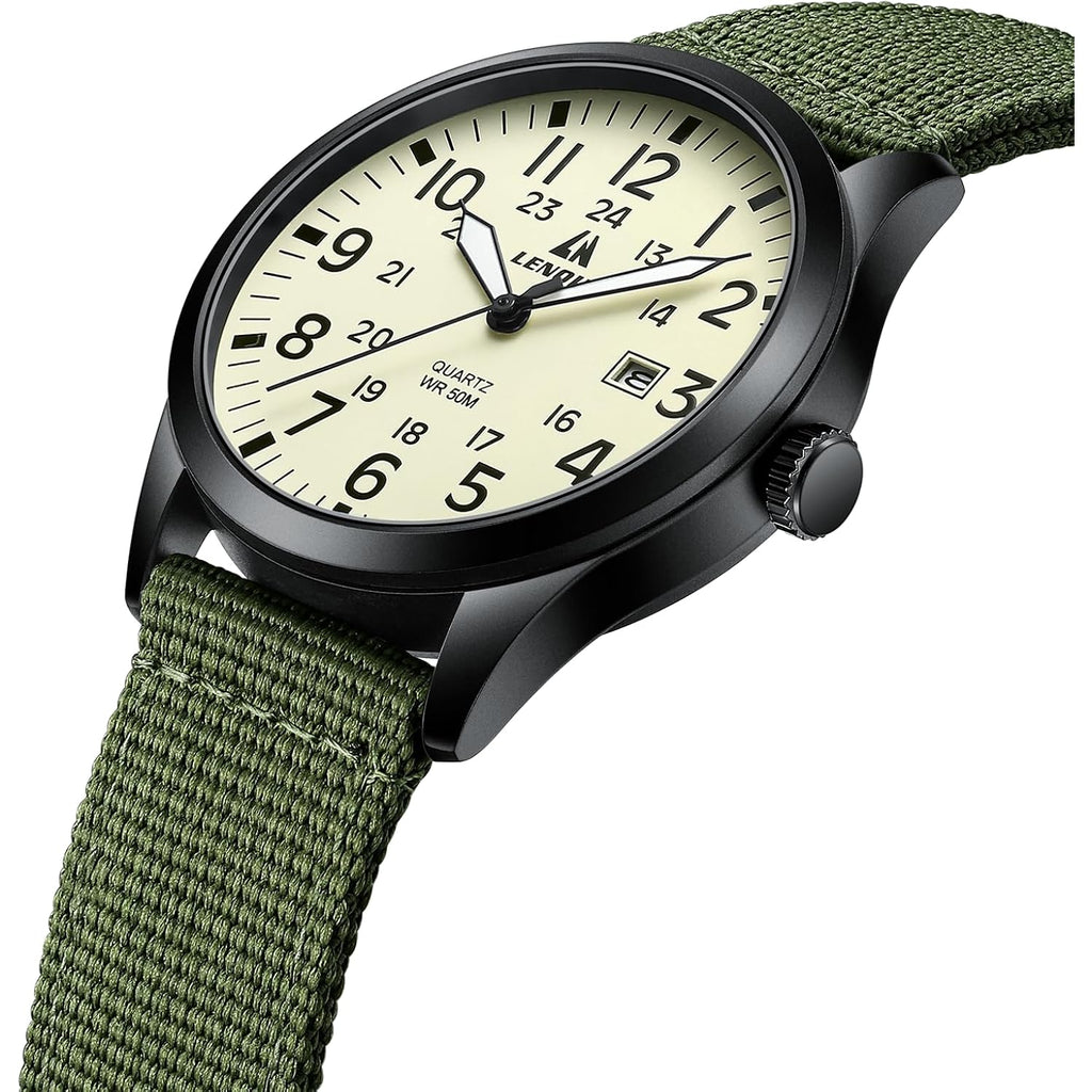 Ln Lenqin Mens Watches Unisex Military Sport Nylon Strap Stylish Luminous Fashion Analog Quartz Watch For Men Waterproof Army Tactical Casual Wristwatch