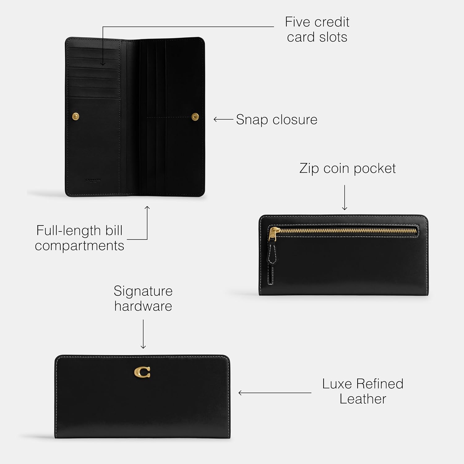 Coach Women's Essential Skinny Wallet, Black, One Size