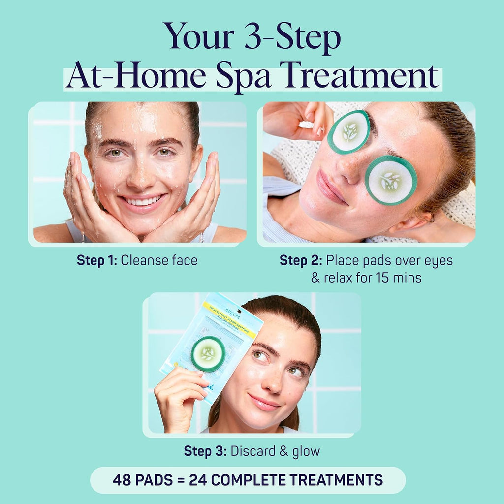 Spalife Cooling Cucumber Eye Pads | Spa Gifts & Korean Dark Circles & Puffy Eyes Treatment | Nourishing Cucumber Eye Pads | Eye Mask For Puffy Eyes Daily Depuffing Eye Patches | 4 Packs Of 12