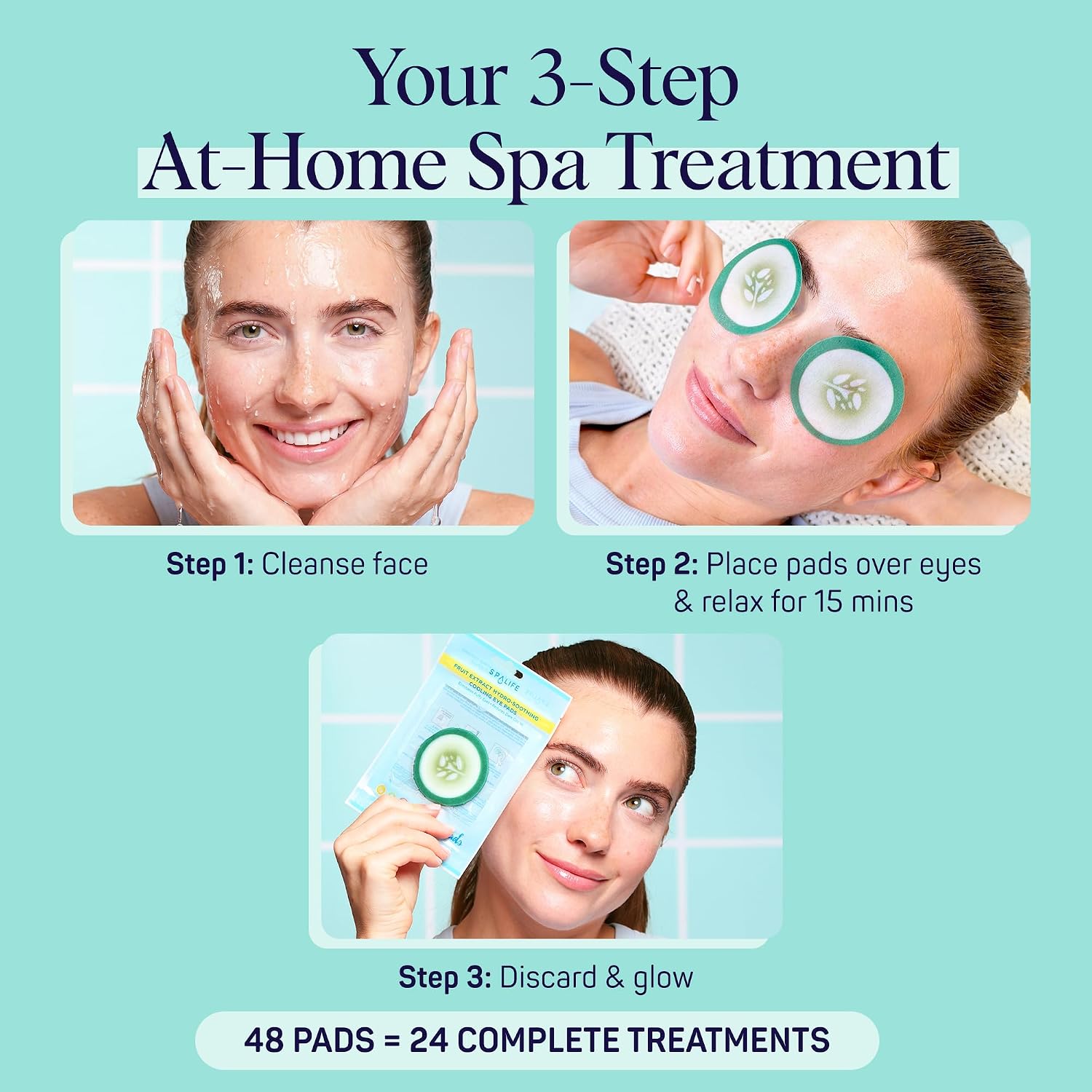 Spalife Cooling Cucumber Eye Pads | Spa Gifts & Korean Dark Circles & Puffy Eyes Treatment | Nourishing Cucumber Eye Pads | Eye Mask For Puffy Eyes Daily Depuffing Eye Patches | 4 Packs Of 12