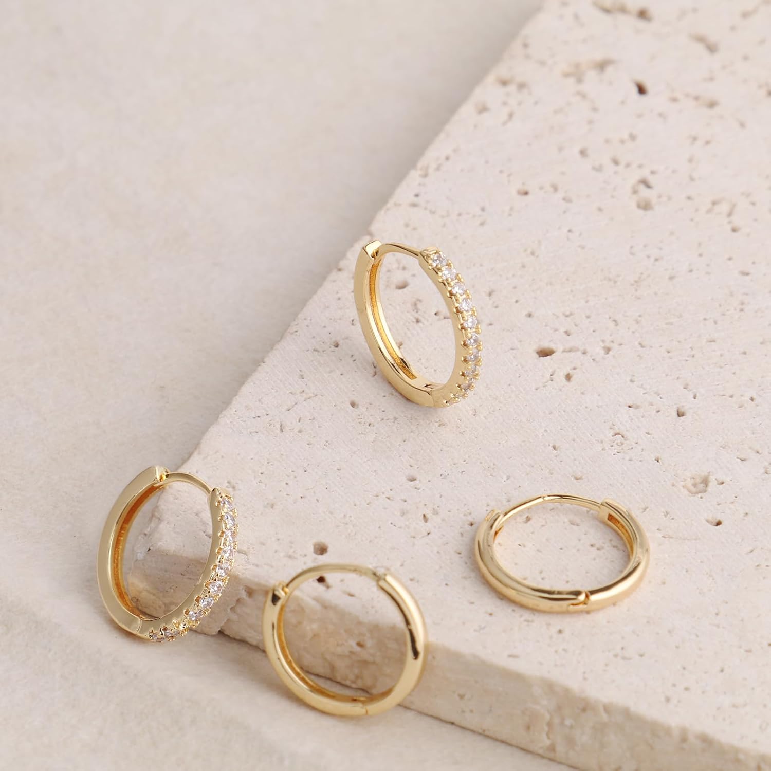 Gold Hoop Earrings Set Huggie Hoop Earrings Hypoallergenic Tiny Lightweight Cartilage Cubic Zirconia Jewelry Everyday Earrings for Women Piercing