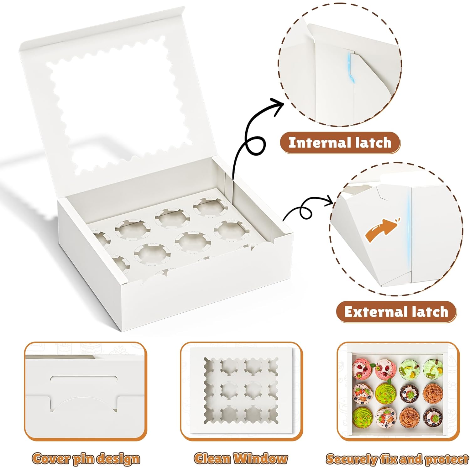 RYDDOY 4 Pack Cupcake Boxes, Hold 12 Standard Cupcakes, Cupcake Containers with Window and Inserts, High Grade Cupcake Holder, for Birthday Holiday Party, Supplies for Cupcakes, Desserts and More